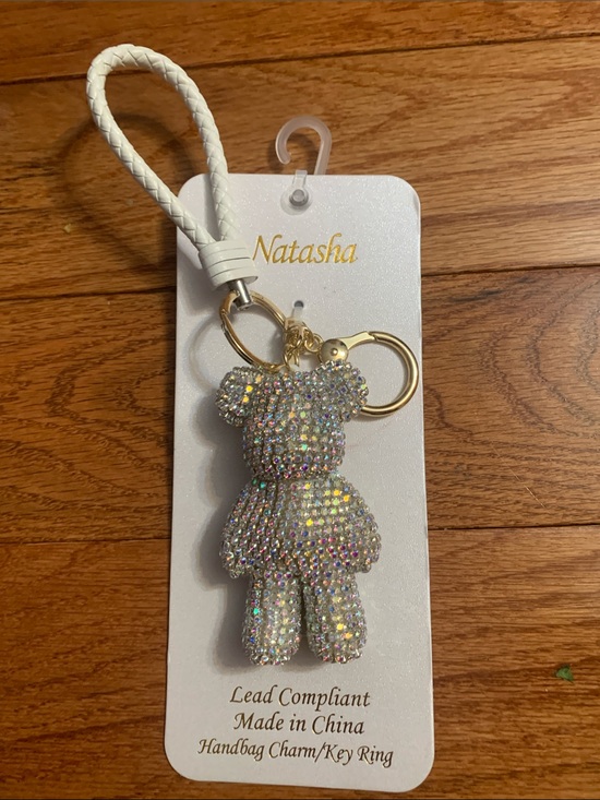 Natasha Couture Accessories - Natasha Couture Iridescent Crystal Bear Purse Charm with White Strap